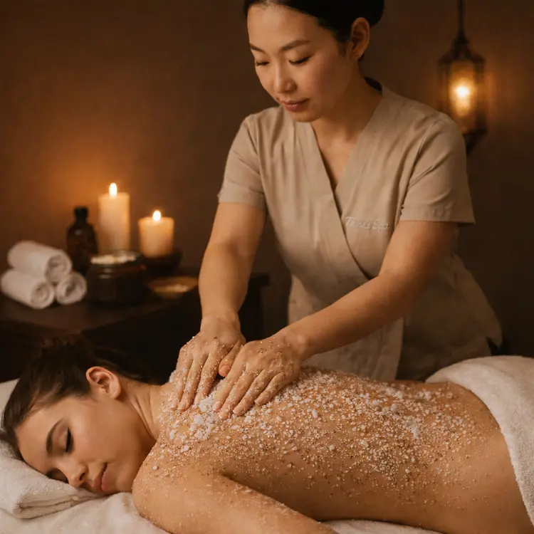 Body scrub treatment with natural exfoliants
