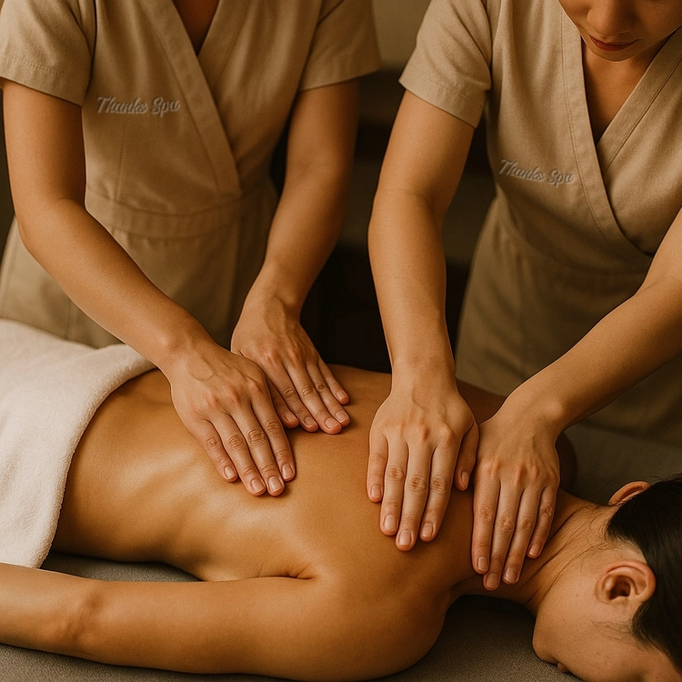 Coordinated four hands massage by two therapists